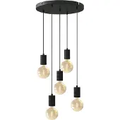 Calex Retro pendellampe, rund, 5 lyskilder, svart