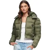 Superdry for woman. W5011682A Short hooded jacket Fuji green (L), Casual, Nylon
