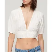 Superdry for woman. W6011858A Short-sleeved lace trimmed top Ibiza white (M), Casual, Cotton, Short sleeve