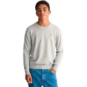 Gant Genser - Strikk - Shield Classic+ - Light Grey Melange - - 13-14 år (158-164) - Genser