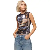 Superdry for woman. W6011959A Tank top with black sub print (XS), Casual, Cotton, Sleeveless / Straps