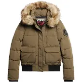 Superdry for woman. W5011576A Everest green hooded quilted bomber jacket with hood (XS), Casual, Polyester