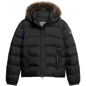 Superdry for woman. W5011569A Short quilted jacket with hood and faux fur trim black (XL), Casual, Polyester, Sustainable
