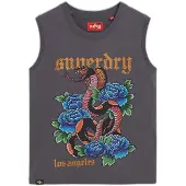 Superdry for woman. W6011781A Grey Tattoo tank top with rhinestones (S), Casual, Cotton, Sleeveless / Straps