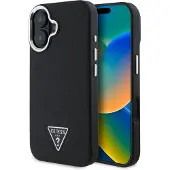GUESS iPhone 16 Grained Triangle Logo-deksel - MagSafe-kompatibel - Svart