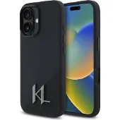 Karl Lagerfeld MagSafe iPhone 16-etui i silikon med metallskyggeinitialer - svart