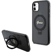 GUESS Ring Stand Script Glitter MagSafe-etui for iPhone 11 / Xr - svart