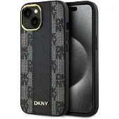 DKNY MagSafe-etui i skinn med rutete ensfarget mønster for iPhone 15 Plus / 14 Plus - Svart
