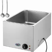 Vevor Kommersiell matvarmer 18L Bain Marie 1200W Elektrisk buffévarmer Dampbordmatvarmer Benkeplate Rustfritt stål Matvarmer Våt eller tørr bruk for fester, catering og restauranter