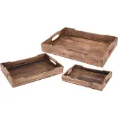 H&S Excellent Houseware Easy 3 brett-sett, landlig stil, bære-håndtak, enkel oppbevaring, slitesterkt materiale, brun