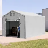 TOOLPORT 4x6 m telthall, PVC-presenning, grå, med statikk (betongunderlag)