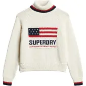 Superdry for woman. W6110538A White turtleneck knit sweater jacket (XL), Beige, Casual, Cotton