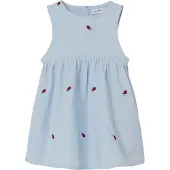 Name it Kjole - NbfFerilla - Chambray Blue m. Marihøner - - 50 - Kjole