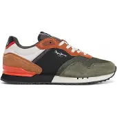 Pepe Jeans for man. PMS40021 London Grade green leather shoes (40), Flat, Suede, Laces, Casual