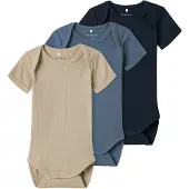 Name it Bodyer k/e - Rib - Noos - NbnBody - 3-pack - China Blue - - 50 - Kortermet body