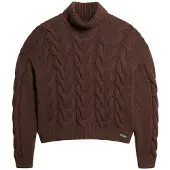 Superdry for woman. W6110546A Braided knitted jumper with brown polo collar (XL), Casual, Acrylic, Long sleeve