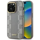 DKNY MagSafe iPhone 14 Pro-etui i skinn med rutete ensfarget mønster - Beige