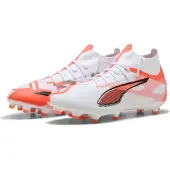 Puma ULTRA 5 MATCH+ FG/AG Football Boots Unisex, Shoes, White/Black/Glowing Red, 40.5