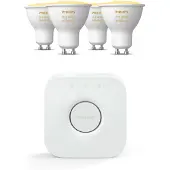 Philips Pakke: 4 White Ambiance Gu10 + Hue Bridge