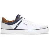Pepe Jeans for man. PMS31073 Kenton stage white leather trainers (45), Flat, Suede, Laces, Casual, Sustainable
