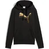 Puma ESS METALLIC Hoodie Women, Clothing, Black/Metallic Gold, XS