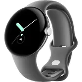 Google Pixel Watch - Polert sølv - smartklokke med bånd - fluorelastomer - trekull - båndbredde: L - 32 GB - Wi-Fi, NFC, Bluetooth - 36 g