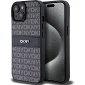 DKNY -etui i lær med ensfarget stripe og metallogo til iPhone 15/14/13 - Svart