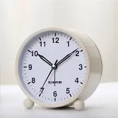 24hShop Lydløs analog vekkerklokke rund - hvit