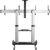 StarTech.com Startech Dual TV Cart for 37-60in VESA TVs up to 110lb (50kg) each, Height Adjustable TV Mount, Mobile Display Cart w/ Webcam & Equipment Shelves, Lockable Casters, TV Cart on Wheels - Rolling TV Sta