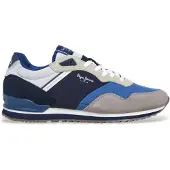 Pepe Jeans for man. PMS40036 London Link Leather Sneakers grey, navy (41), Flat, Laces, Casual