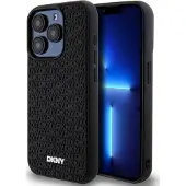 DKNY 3D gummideksel med gjentatt mønster for iPhone 15 Pro - svart