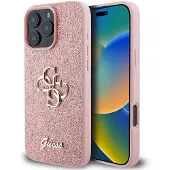 GUESS iPhone 16 Pro Max Fixed Glitter 4G Metal Logo Deksel - Rosa