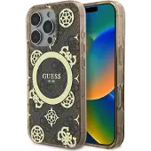 GUESS IML Peony på 4G-bakgrunn MagSafe-etui for iPhone 16 Pro Max - Brun