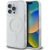 GUESS IML Glitter Circle MagSafe-etui for iPhone 16 Pro Max - Klar