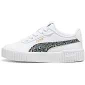 Puma Carina 2.0 Animal Update Kids' Sneakers, Shoes, White/Mineral Gray/Gold, 33