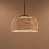 Bover LED-hengelampe Tanit, Ø 61 cm, svart/beige, stoff