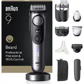 Braun BeardTrimmer 9 BT9560, Vaskbar, Batteri, Sort, Sølv