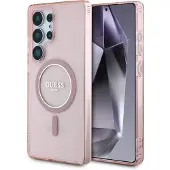 GUESS Glitter Circle Classic Logo MagSafe-etui til Samsung Galaxy S25 Ultra – rosa