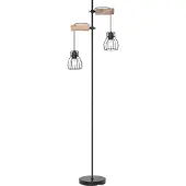 Globo Mina gulvlampe, svart/brun, høyde 168 cm, metall/tre