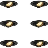 QAZQA Sett med 6 moderne, vippbare, svarte downlights - Club