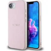 GUESS MagSafe med kornet ring iPhone 16e-etui - rosa