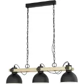 Eglo Hengelampe Lubenham, svart/lys tre, lengde 90 cm, 3 lyskilder.