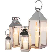 Kare Lykt Giardino sølv, 4-sett, stål, glass