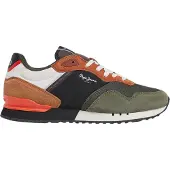 Pepe Jeans for man. PMS40021 London Grade green leather shoes (45), Flat, Suede, Laces, Casual