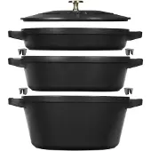 Staub La Cocotte, Stekeform, Rund, Støpejern, Keramisk, Gass, Halogen, Induksjon, Forseglet Plate, Sort, Emalje