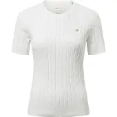 Gant for woman. 4800105 White stretch cotton cable-knit jumper (S), Casual, Classic, Short sleeve
