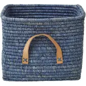 Rice Small Square Raffia Basket with Leather Handles
