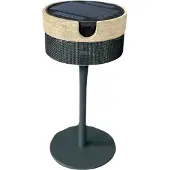 LES JARDINS Bateak LED solcelledrevet bordlampe, svart/teakgrå, 2700 K