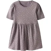Name it Kjole - Rib - NmfHoise - Purple Dove m. Blomster - - 3 år (98) - Kjole