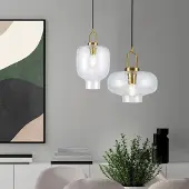 VIOKEF Pendellampe Oslo, Ø 23 cm, klar/gullfarget, glass